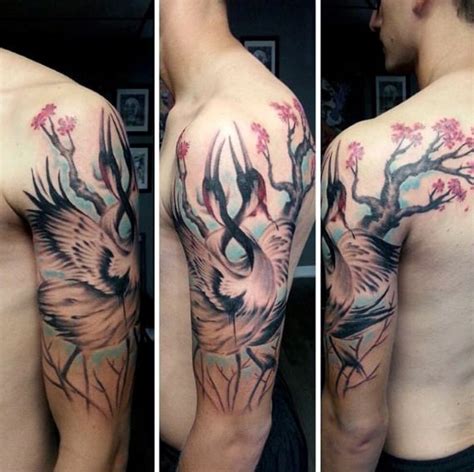 This image frames written symbols with the tree bending up above and the roots spreading out below them. 100 Cherry Blossom Tattoo Designs For Men - Floral Ink Ideas