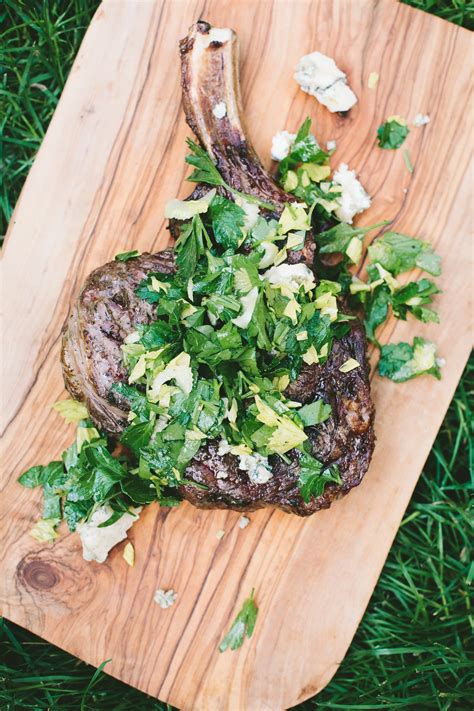 A rib eye steak is typically served without a bone. Grilled Rib-Eye Steaks with Parsley, Celery & Blue Cheese ...
