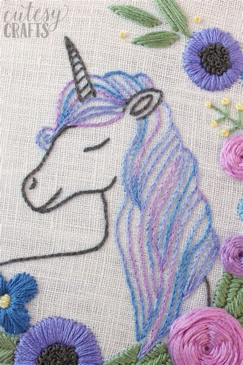 Trace flower basket ontissue paper with transfer pen and iron onto center of linen following manufacturer's instructions. Floral Unicorn Embroidery Pattern (With images) | Vintage ...