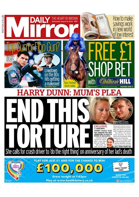 Meanwhile former daily mirror editor piers morgan is under increasing pressure to return home from the daily mirror wins its argument that being made to pay naomi campbell's legal success fees is. Daily Mirror Front Page 19th of August 2020 - Tomorrow's ...
