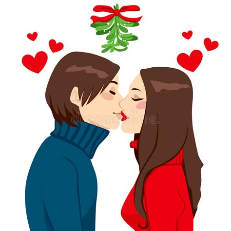 A young lady caught under the mistletoe could not refuse to give a kiss. Christmas Mistletoe Kiss Royalty Free Stock Image - Image ...