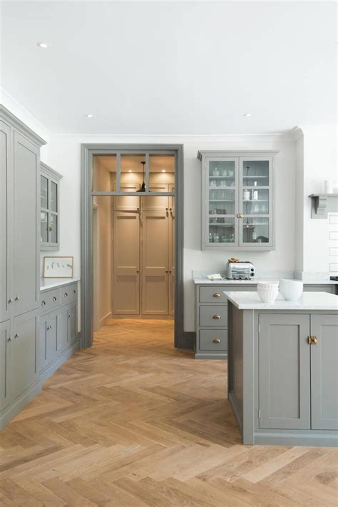 Pictures of kitchens traditional off white antique kitchen. 7 Kitchen Cabinet Decision Factors in Kitchen Renovations | Herringbone wood floor, Grey shaker ...