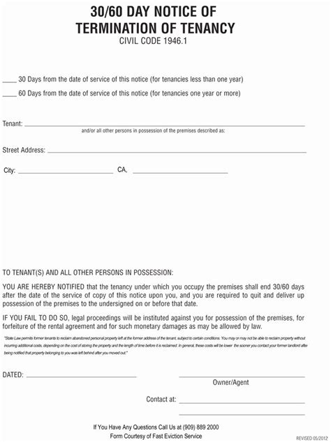 The official day of vacate (must be a cscc business day), residents are to be completely out of the apartment and all belongings removed from the outer coreway and storage room by 1:00pm and all keys issued turned. Landlord Notice to Vacate Elegant 30 60 Day Termination Of ...