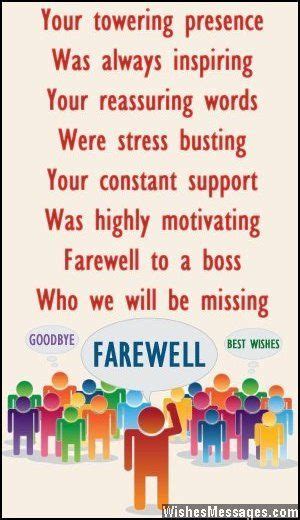 Farewell quotes,funny farewell quotes,farewell quotes for colleagues,farewell quotes for coworker,goodbye quotes,good luck quotes,inspirational farewell quotes,farewell cards. Farewell messages for boss: Goodbye messages for boss ...