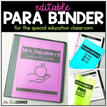 I feel certain that i can provide the professional and personal characteristics that will relieve the teacher of many unwanted responsibilities, freeing him to better educate the students. Para Binder for the Special Education Classroom ...