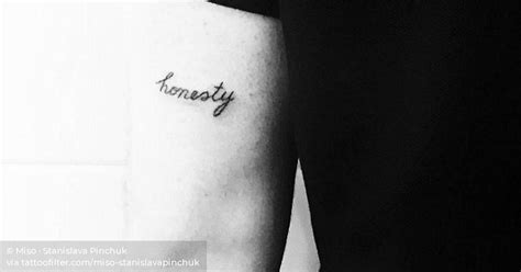 Honesty tattoo respect tattoo calligraphy letters typography letters hand lettering quotes in cursive typography quotes word tattoos finger tattoos. Hand poked "Honesty" tattoo on the back of Sam
