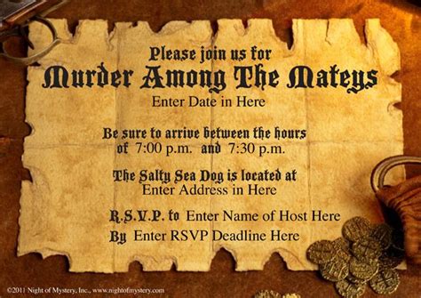 A murder mystery dinner party! Pin on Murder Among the Mateys