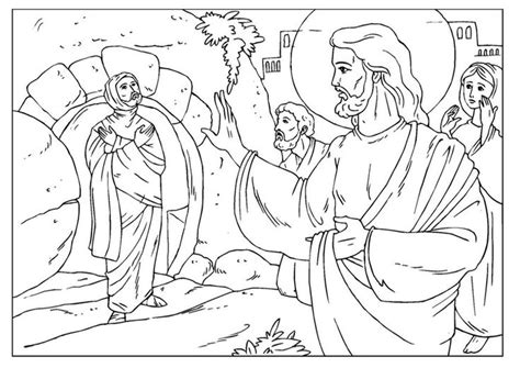 It is to be distinguished from the bethany where john had been baptizing (1:28) and to which jesus had just returned (10:40), which is either in perea at the jordan a few miles north of the dead sea, about. Coloring page Lazarus | Sunday school coloring pages ...