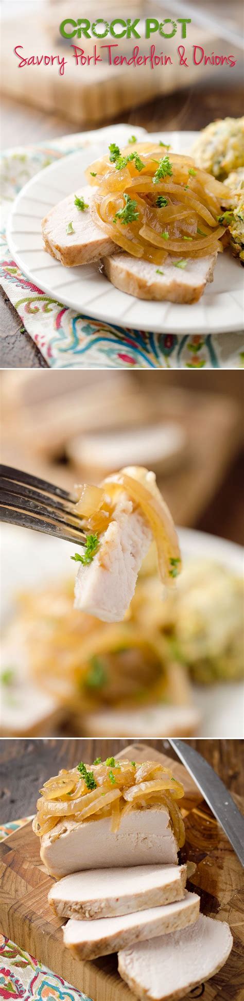 Slow cooker crock pot pork tenderloin recipe with appleswicked spatula. Crock Pot Savory Pork Tenderloin & Onions is a moist and flavorful pork loin recipe made in your ...