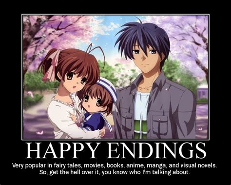 Which romance titles actually have an ending that won't leave me in a state of depression, but are still conclusive enough so that the two main protagonists actually become a couple? 12 moments in anime 2009; The Clannad After Story "Happy ...