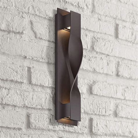 The glasses of these contemporary outdoor hanging lights vary from cylindrical, square, tubular, and curved. Modern Forms Twist 20" High Bronze LED Outdoor Wall Light - #59E95 | Lamps Plus