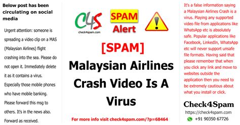 When you mark a message as spam or phishing, it's moved from your inbox to your spam folder. SPAM Malaysian Airlines Crash Video Is A Virus - Check4Spam