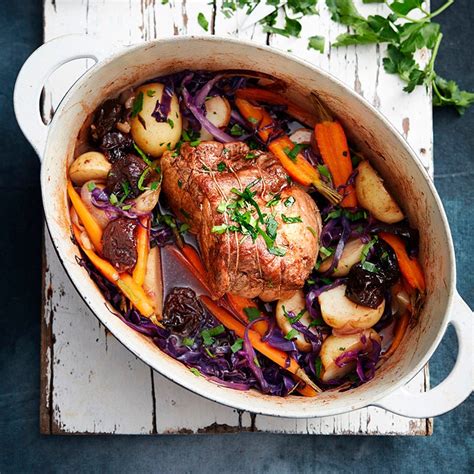 While pork roasts, add remaining 1 tablespoon oil to skillet; Pork pot roast with cabbage and prunes | Healthy Recipe ...