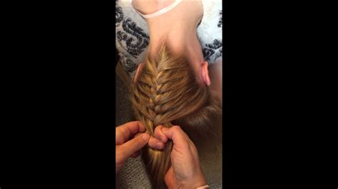 Once dry part the hair from ear to ear creating two sections. Upside down French braid ponytail tutorial. - YouTube