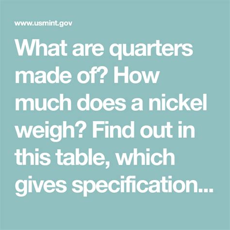 Their composition is 75% copper and 25% nickel. What are quarters made of? How much does a nickel weigh ...