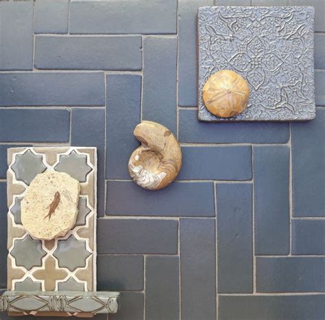 Blue Herringbone Tile by Lilywork | Handcrafted tile, Blue herringbone 
