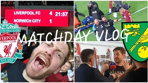 Mohamed salah (liverpool) left footed shot from the right side of the box to the bottom left corner. LIVERPOOL 4-1 NORWICH CITY MATCHDAY VLOG - YouTube
