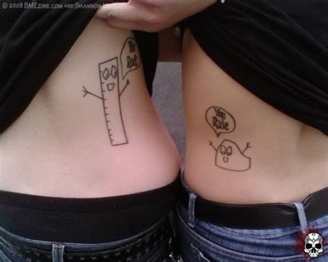 Even more specific in the coordinating picture motif are tattoos that show how much your husband or wife is a part of you. Funny Sketch Couples Tattoos On Hip