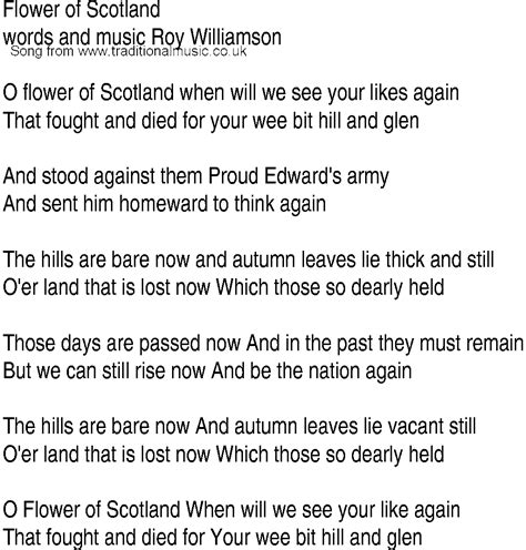 Those hills are bare now, and autumn leaves, lie thick and still, for land that is lost now, but oh so dearly. Flower of Scotland. National Anthem | Irish songs, Irish ...