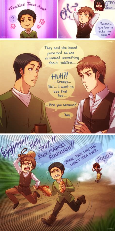 Marco is a paper boy, jean is staying at home cooking and cleaning. +SnK: Random JeanMarco things+ by kuraudia on DeviantArt