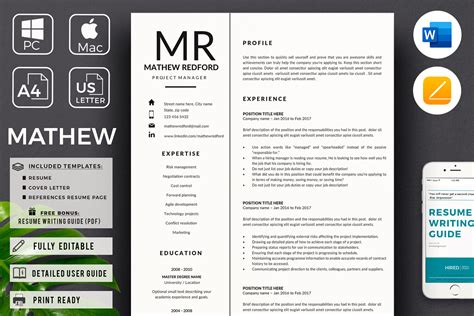An attractive general or regional sales manager cv/résumé template with purple & grey accents and a stylish box layout for. Minimalist Resume, CV for MS Word & Mac Pages. Project ...