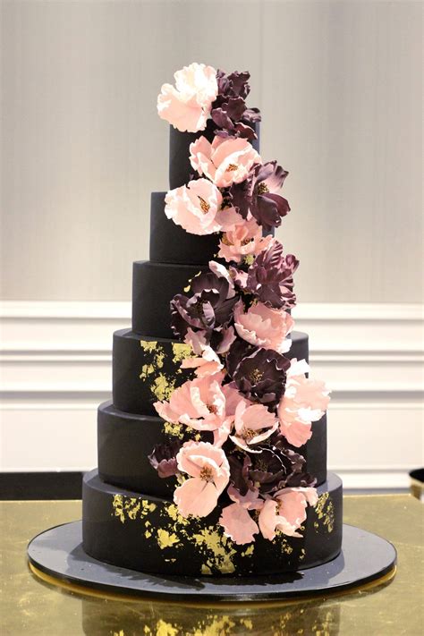 Online food shopping is easy at tesco. 6tiers black cake with sugar flowers | Black wedding cakes ...