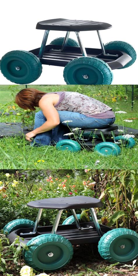 Rolling soil or mulch to a flower bed is made easy with a garden cart. Pure Garden Rolling Garden Work Scooter with Tool Tray ...
