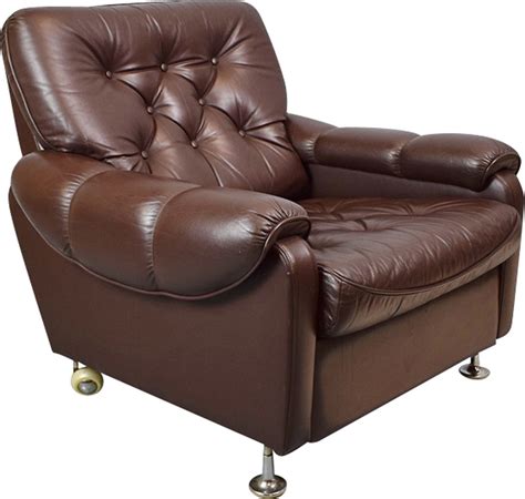 Klismos stylized ram head chair. Vintage Danish dark brown leather lounge armchair - 1970s ...