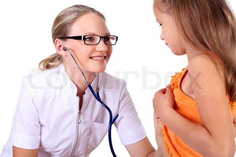 On general inspection, the patient appeared comfortable at rest. Young female doctor doing medical ... | Stock image ...