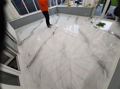 Epoxy resin flooring works on bamboo. Grey White Marble Effect Epoxy Resin High Gloss Flooring ...