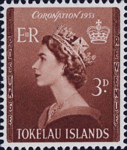 Wherefore all you who are come this day to do your homage and service, are you willing to do the same? Stamp: Queen Elizabeth II (Tokelau) (Coronation Issue) Mi ...