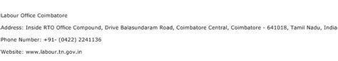 Contact ministry of human resources & emiratisationall inquiries / feedback will be processed within 5 days. Labour Office Coimbatore Address, Contact Number of Labour ...