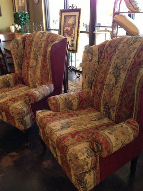 Pair of floral crewelwork print mahogany wingbacks wingback. Floral print wing back chairs by newleafgalleries, via ...