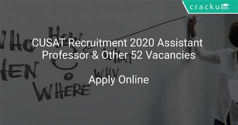 Cochin university of science and technology (cusat) has released the latest recruitment notification of assistant professor jobs for 40 vacancies. CUSAT Recruitment 2020 Assistant Professor & Other 52 ...