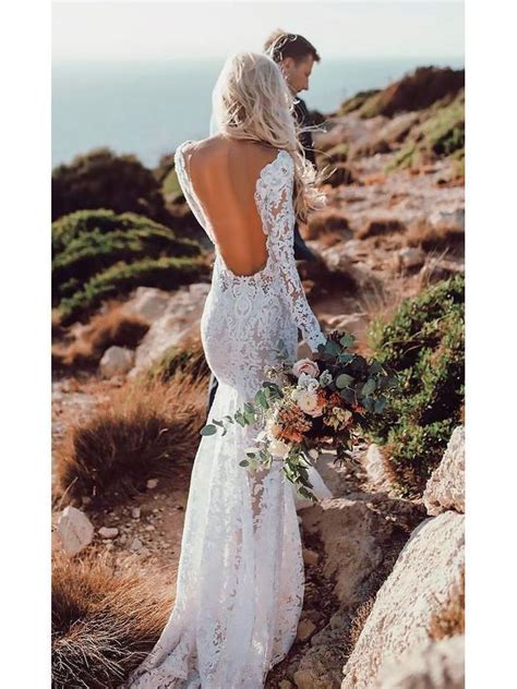 Get airy in these spring wedding dresses that will be right at home in a garden wedding. See Through Lace Rustic Wedding Dresses Long Sleeve ...