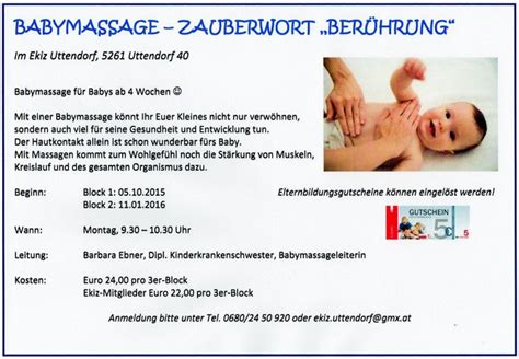 Das ist für dich wichtig, denn das gesundschreiben deines kindes nach einer krankheit ist eine kostenpflichtige. Babymassage-Kurs - Thema auf meinbezirk.at