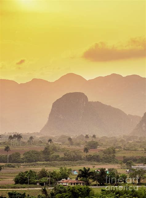 The valley has an area of 132 km2 and is located in the sierra de los órganos mountains, jus. Vinales Valley at sunset, elevated view, UNESCO World ...