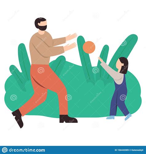 Cute Pair Of Father And Daughter Spending Time Together - Playing The Ball. Happy Fatherhood ...