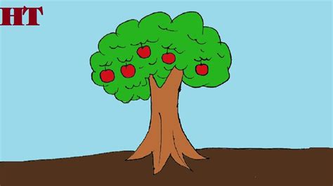 Erase guide lines as necessary. how to draw apple tree step by step | Fruits drawing easy ...