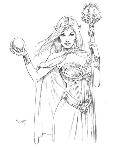 Witch coloring pages to print. Elven Sorceress ªby Mitch Foust | Art, Colorful drawings ...