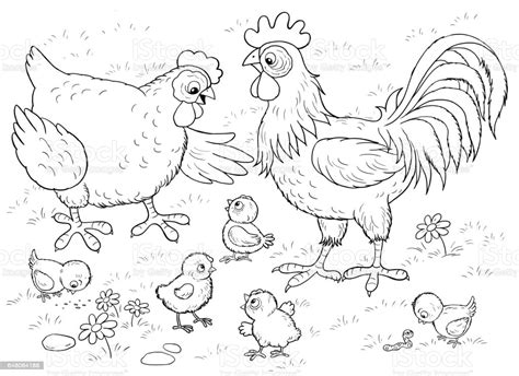 Feel free to print and color from the best 39+ rooster coloring page at getcolorings.com. At The Farm Cute Hen Rooster And Their Chicks Illustration ...