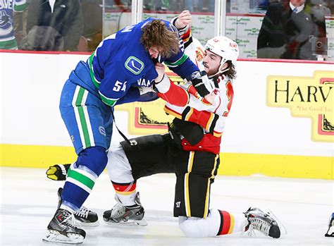 Calgary flames are (almost) bottom of the west, vancouver are a playoff team (even though they've been terrible lately). Top Line: Canucks, Flames wage old-fashioned line brawl ...