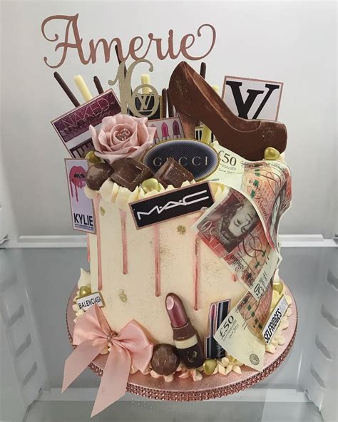 Available in all flavors and different siz. Designer logos, make up & money theme cake for Amerie's 16th. #designercake #makeupcake #birth ...