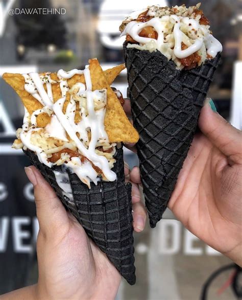 Discover recipes, home ideas, style inspiration and other ideas to try. Nachos and fries in activated charcoal cones. Just make it ...