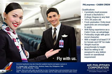 Minimum age of 21 years. Fly Gosh: PAL Express - Cabin Crew Recruitment ( Philippines )