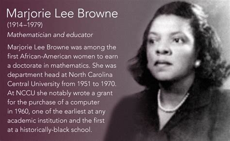 Since inception, marjorie lee browne dreamt of becoming a great and envied woman. Marjorie Lee Browne(1914-1979) Mathematician and educator Marjorie Lee Browne was among the ...