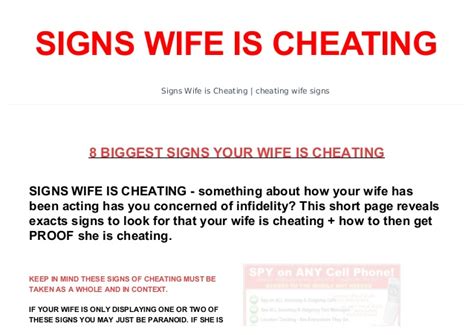 Tell tale signs of a cheating wife. Signs wife is cheating