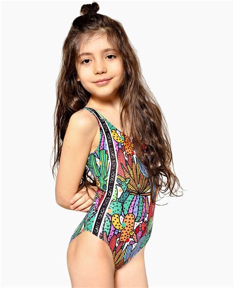 Mosillos recycled nylon one piece swimsuit yellow. Girls One Piece Printed Swimsuit CACTUS | FAMILYSTA
