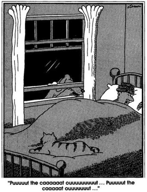 The cat is asleep, being cute and adorable as ever. Put the cat out...Your daily Far side comics. | Far side ...