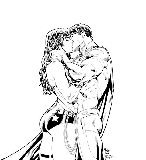 Coloriage wonder woman and superman by_miltonwiller. Coloriage Superman Wonder Woman amoureux à imprimer